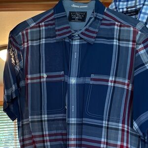 Nautica Men's 3--Navy and Burgundy Plaid Shirts